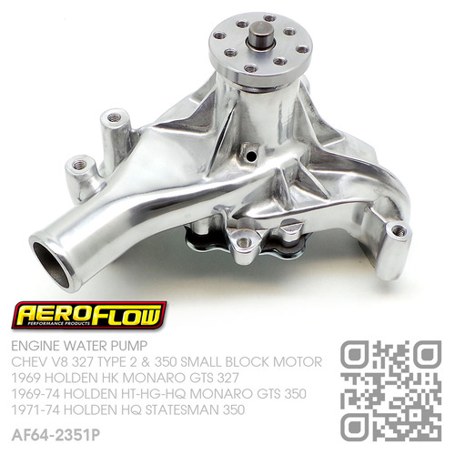 AEROFLOW ALLOY WATER PUMP POLISHED [CHEV V8 327 TYPE 2 & 350 SMALL BLOCK MOTOR]