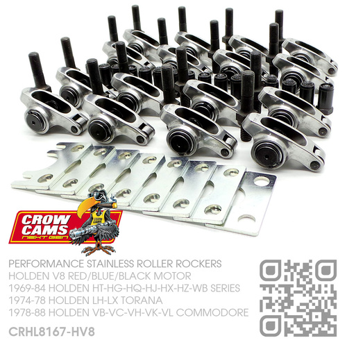 CROW CAMS PERFORMANCE 1.6 RATIO STAINLESS 7/16" ROLLER ROCKER KIT [HOLDEN V8 253 4.2L & 308 5.0L RED/BLUE/BLACK MOTOR]