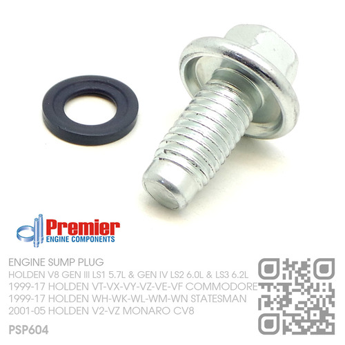 PREMIER SUMP PLUG STANDARD SIZE [HOLDEN V8 GEN III LS1 5.7L, GEN IV LS2 6.0L & LS3 6.2L MOTOR]