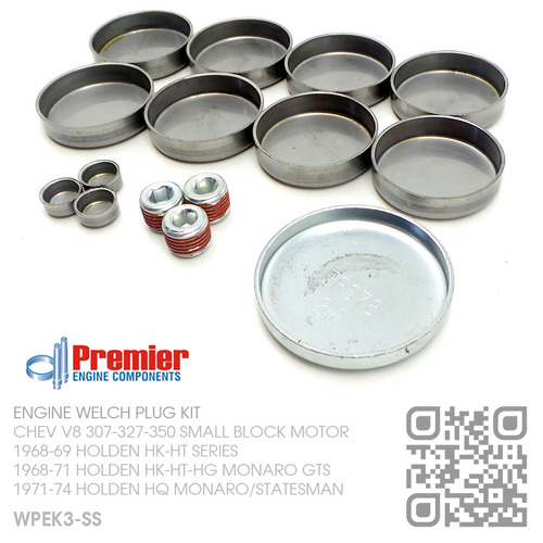 PREMIER STAINLESS STEEL ENGINE WELCH PLUG KIT [CHEV V8 307-327-350 SMALL BLOCK MOTOR]